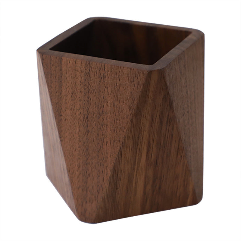 Solid walnut wood pen holder with square desktop storage design
