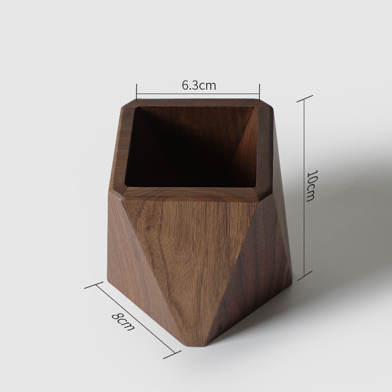 Hexagonal wooden pen holder dimension diagram measuring 6.3 by 8 by 10 centimeters