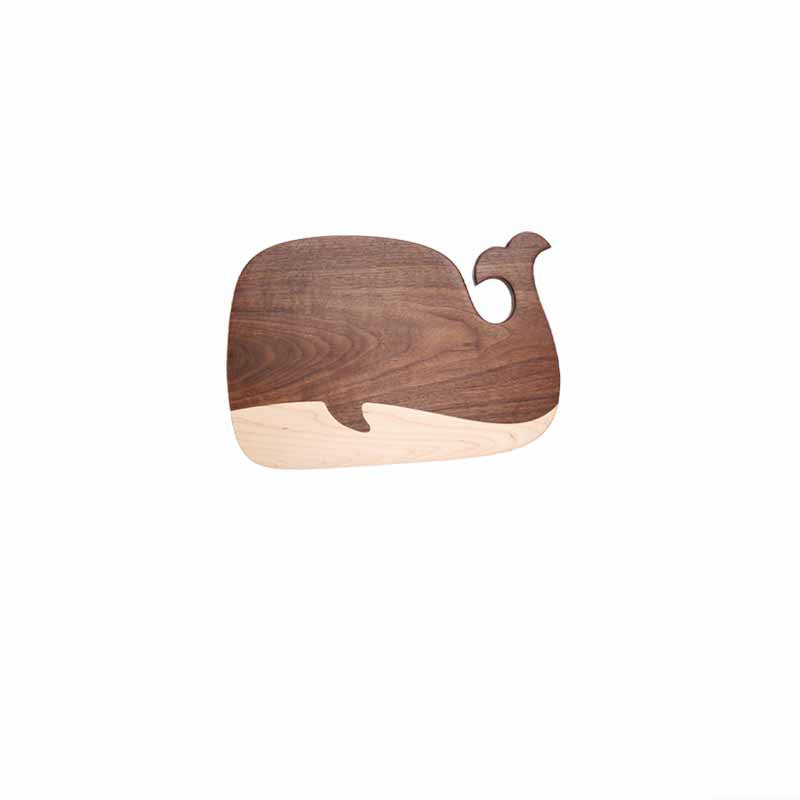 Large black walnut whale-shaped cutting board, two-tone wood grain