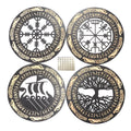 Viking Wooden Wall Art Set | Handcrafted Norse Rune Carved Decor