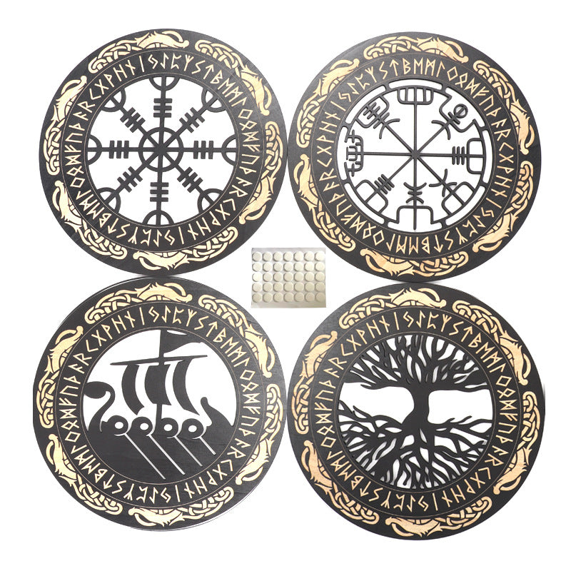 Viking Wooden Wall Art Set | Handcrafted Norse Rune Carved Decor