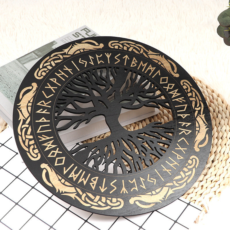 Viking Wooden Wall Art Set | Handcrafted Norse Rune Carved Decor