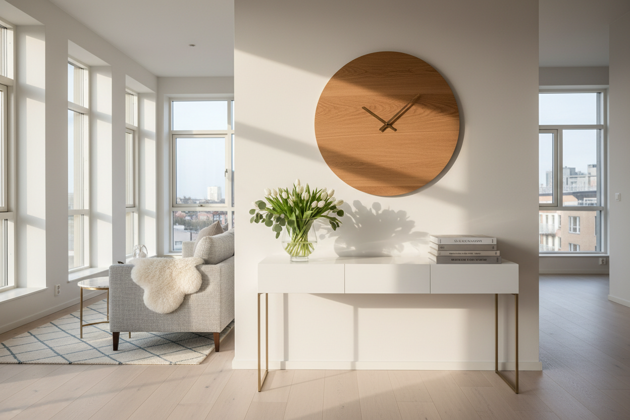 Nordic Wooden Wall Clock | Silent Scandinavian Minimalist Luxury Decor