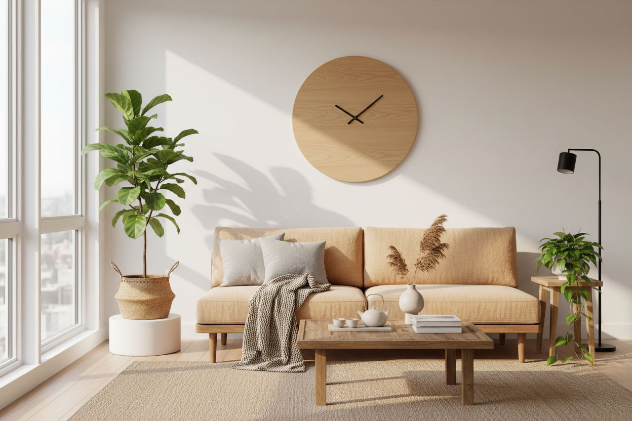 Nordic Wooden Wall Clock | Silent Scandinavian Minimalist Luxury Decor