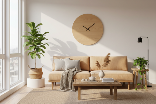 Nordic Wooden Wall Clock | Silent Scandinavian Minimalist Luxury Decor